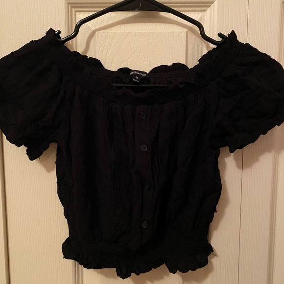 Off The Shoulder Button Up Cropped Shirt - Picture 1 of 3